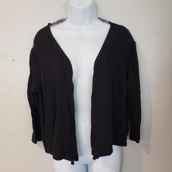 Worthington Women's Large Draped Front Cardigan Black White Pink Chiffon - Picture 1 of 6